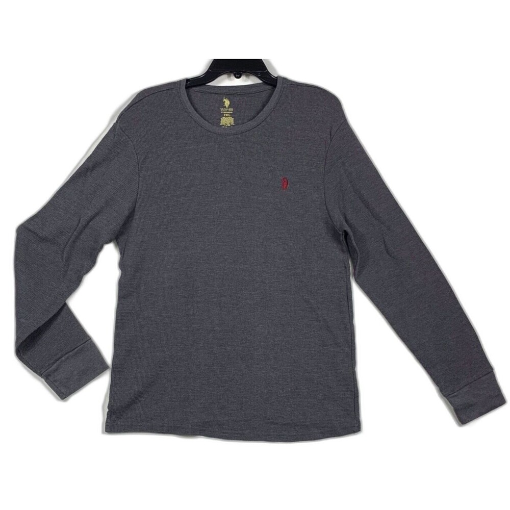 US Polo Assn Shirt Mens 2XL Sleepwear Thermal Gray Long Sleeve Waffle Knit
